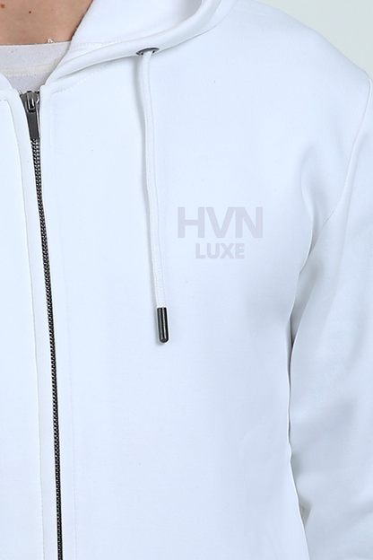 White Fleece Heavyweight Zip Hoodie(Unisex)