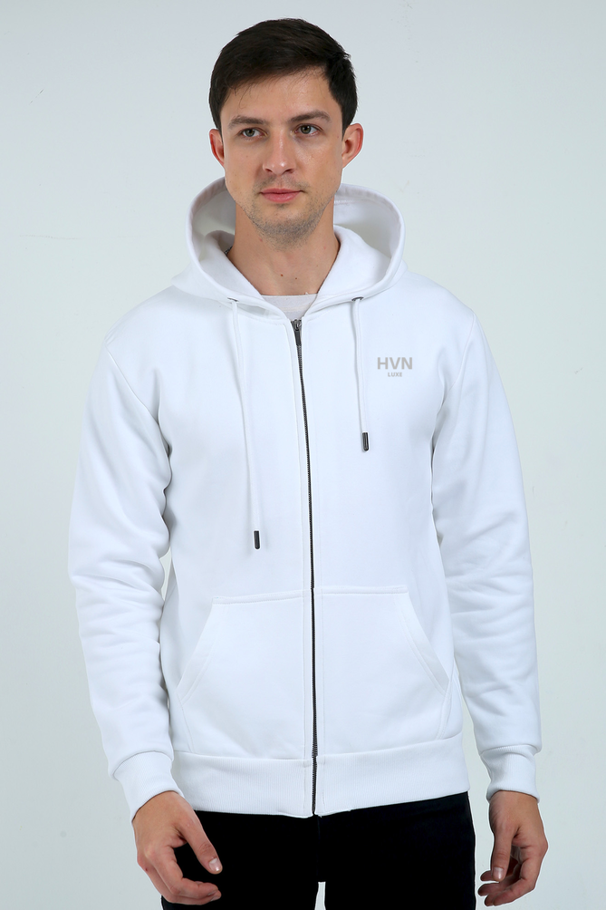 White Fleece Heavyweight Zip Hoodie(Unisex)